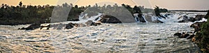 Panoramic view of Khone Phapheng Falls at sundown, Si Phan Don, Champasak Province, Laos photo