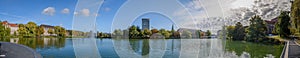 Panoramic view of Kleiner Kiel with Kiel skyline in summer atmosphere. Fantastic summer mood over Kleiner Kiel.