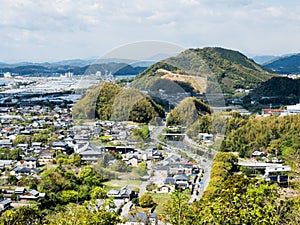 Panoramic view of Kochi city suburbs from Zenjibuji, temple number 32 of Shikoku pilgrimage