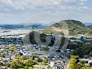 Panoramic view of Kochi city suburbs from Zenjibuji, temple number 32 of Shikoku pilgrimage