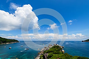 Panoramic view of Koh.8 Similan Island with white cloud and blue sky