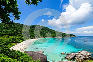 Panoramic view of Koh.8 Similan Island with white cloud and blue sky and clear water