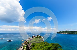 Panoramic view of Koh.8 Similan Island with white cloud and blue sky and clear water