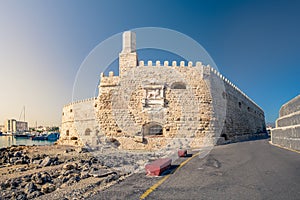 Panoramic view of Koules castle with blue sky, Iraklion, Greece, Europe