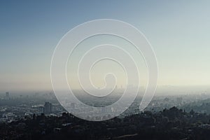 Panoramic view of LA downtown and suburbs from the beautiful Griffith Observatory in Los Angeles