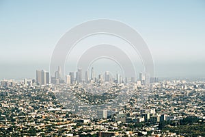 Panoramic view of LA downtown and suburbs from the beautiful Griffith Observatory in Los Angeles