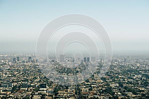 Panoramic view of LA downtown and suburbs from the beautiful Griffith Observatory in Los Angeles