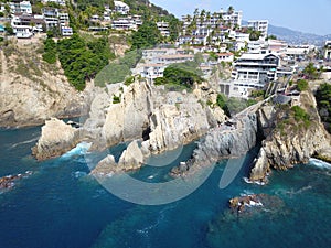 Panoramic view of La Quebrada in Acapulco taken with a drone photo