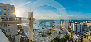 Panoramic View of Lacerda Elevator, Model Merchant and the Bay of All Saints in the city of Salvador, Bahia, Brazil