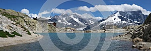 Panoramic view on lake in Alps