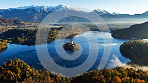 Panoramic view of Lake Bled from Mt. Osojnica, Slovenia