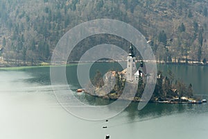 Panoramic view of Lake Bled from Mt. Osojnica, Slovenia