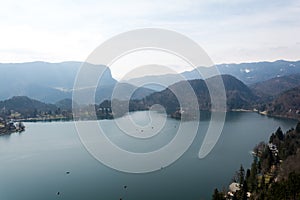 Panoramic view of Lake Bled from Mt. Osojnica, Slovenia