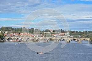 Panoramic view of lake from carl bridge in praga photo