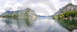 Panoramic view of Lake Como and Lecco city, Italy