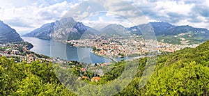 Panoramic view of Lake Como and Lecco city, Italy