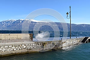 A panoramic view of Lake Garda on a stormy day - Brescia - Italy