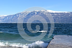 A panoramic view of Lake Garda on a stormy day - Brescia - Italy