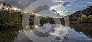 Panoramic view of Lake in Kenwith valley local nature reserve aka LNR, and community park. Photo taken November in photo