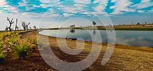 Panoramic view of the lake at the Love Lakes Dubai