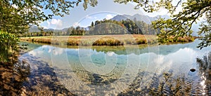 Panoramic view of lake Offensee in Austria