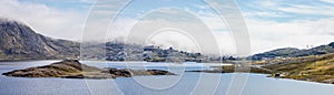 Panoramic view of lake and town of Qaqortoq, Greenland photo