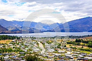 Panoramic view of lake Wanaka town. New Zealand