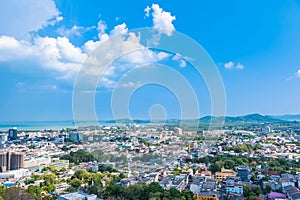 Panoramic view landscape and cityscape of Phuket City at Rang Hill in Phuket, Thailand