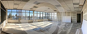 Panoramic view of large empty office space