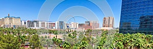 Panoramic view of Las Vegas strip with landmark resorts photo