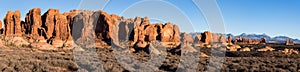 Panoramic view in the late autumn light of the Garden of Eden at Arches National Park, Utah