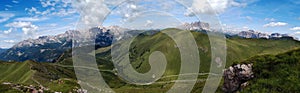 Panoramic view of Latemar mountain Sassolungo Sassopiatto and the Sella group, Val di fassa, Trentino, Italy landscape