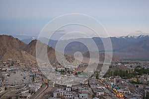 Panoramic view of Leh town of ladakh at dawn from Leh palace