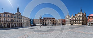 Panoramic view at the León Plaza Mayor, or Leon Mayor square, Old Town Hall of León, Municipal Plastic Arts Workshop