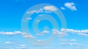 Panoramic view of light cumuli clouds in blue sky