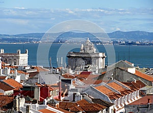 Panoramic view of Lisbon city with river Tagus rio Tejo, Portugal