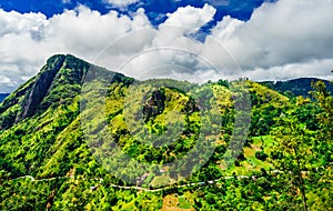 Panoramic view from little Adams peak to Ella rock in Ella, Sri Lanka