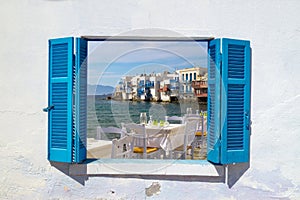 Panoramic view of little Venice on Mykonos Island