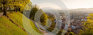 Panoramic view of Ljubljana, capital of Slovenia. Roooftops of Ljubljanas old medieval city center seen from Ljubljanas
