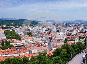 Panoramic view of Ljubljana from the top of the Clock Tower