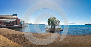 Panoramic view of Llanquihue Lake and Teatro del Lago - Frutillar, Chile