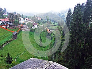 Panoramic view of the Lokva river valley from Predjama Castle - Postojna, Slovenia