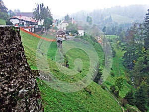 Panoramic view of the Lokva river valley from Predjama Castle - Postojna, Slovenia