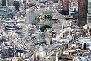 Panoramic view of the London city skyline illuminated by sunset light