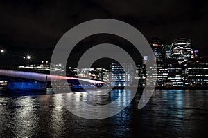 Panoramic view of the London financial district with many skyscrapers