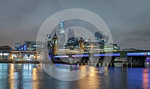 Panoramic view of London over Thames River at night