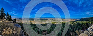 Panoramic View from Lone Pine State Park with a hot air balloon over Kalispell MT