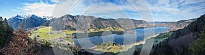 panoramic view from lookout point hohenwaldeck to lake schliersee in march