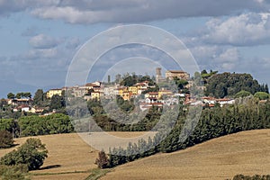 Panoramic view of Lorenzana, Pisa, Italy, and the surrounding countryside