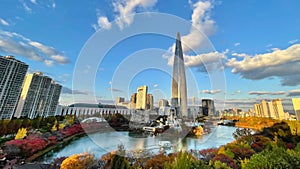 Panoramic view of Lotte World Tower in autumn. photo